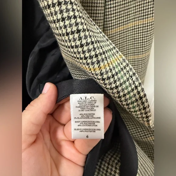 ALC Sedgwick Green Yellow Plaid Gold Double Breasted Blazer Preppy Fall Tailored - Picture 8 of 16